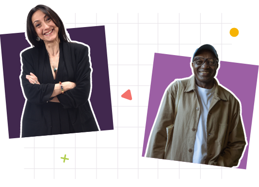 Half body shots of smiling woman and smiling man