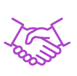 A purple graphic of hands shaking
