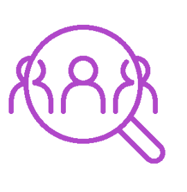 Purple creative of people in a magnifying glass