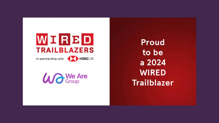 WIRED Trailblazers logo top-left with HSBC logo underneath. Text on the right says 'Proud to be a 2024 WIRED Trailblazer