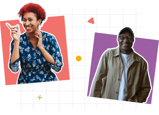Half body shots of smiling woman and smiling man