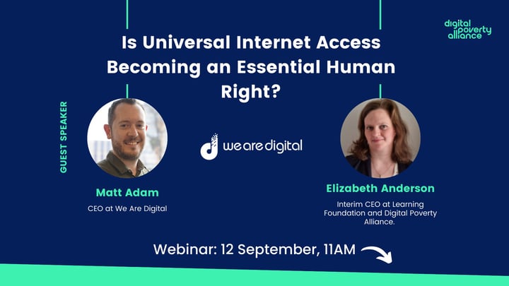 Matt and Elizabeth Anders promoting their Digital Poverty Alliance webinar about universal internet access.