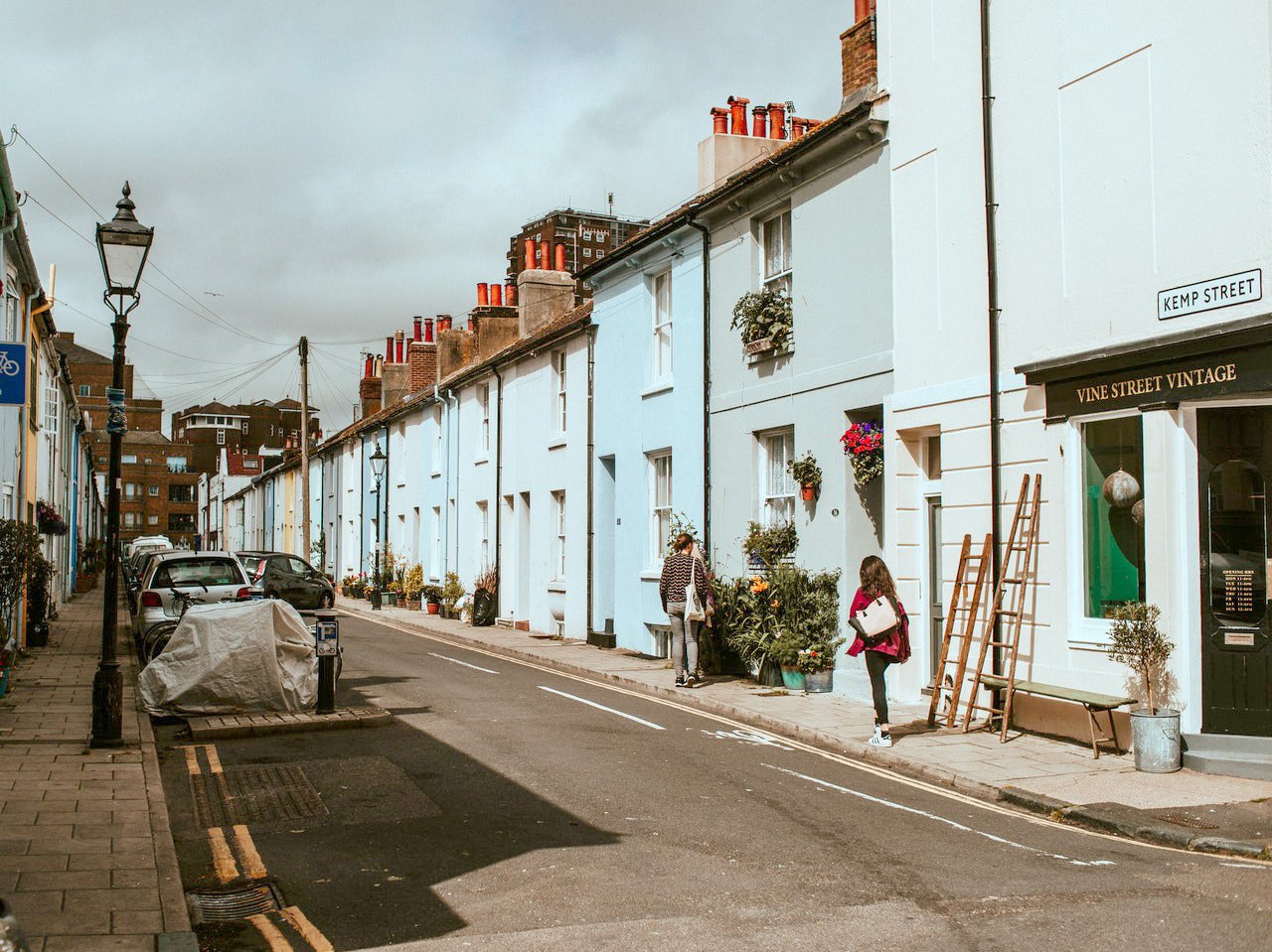 A street of pastel coloured houses