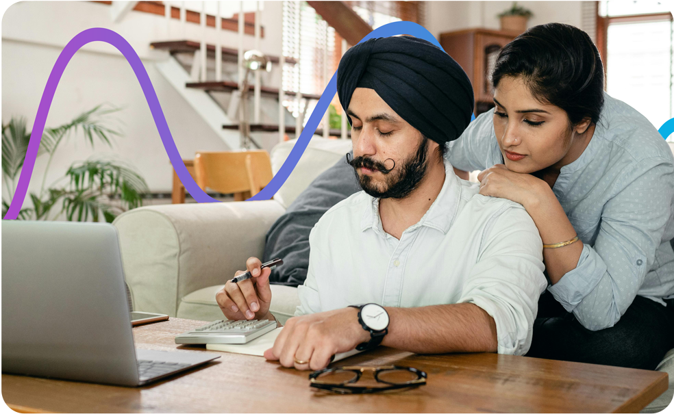 Man and woman organising their finances