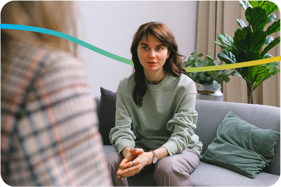 Woman explaining something to another person